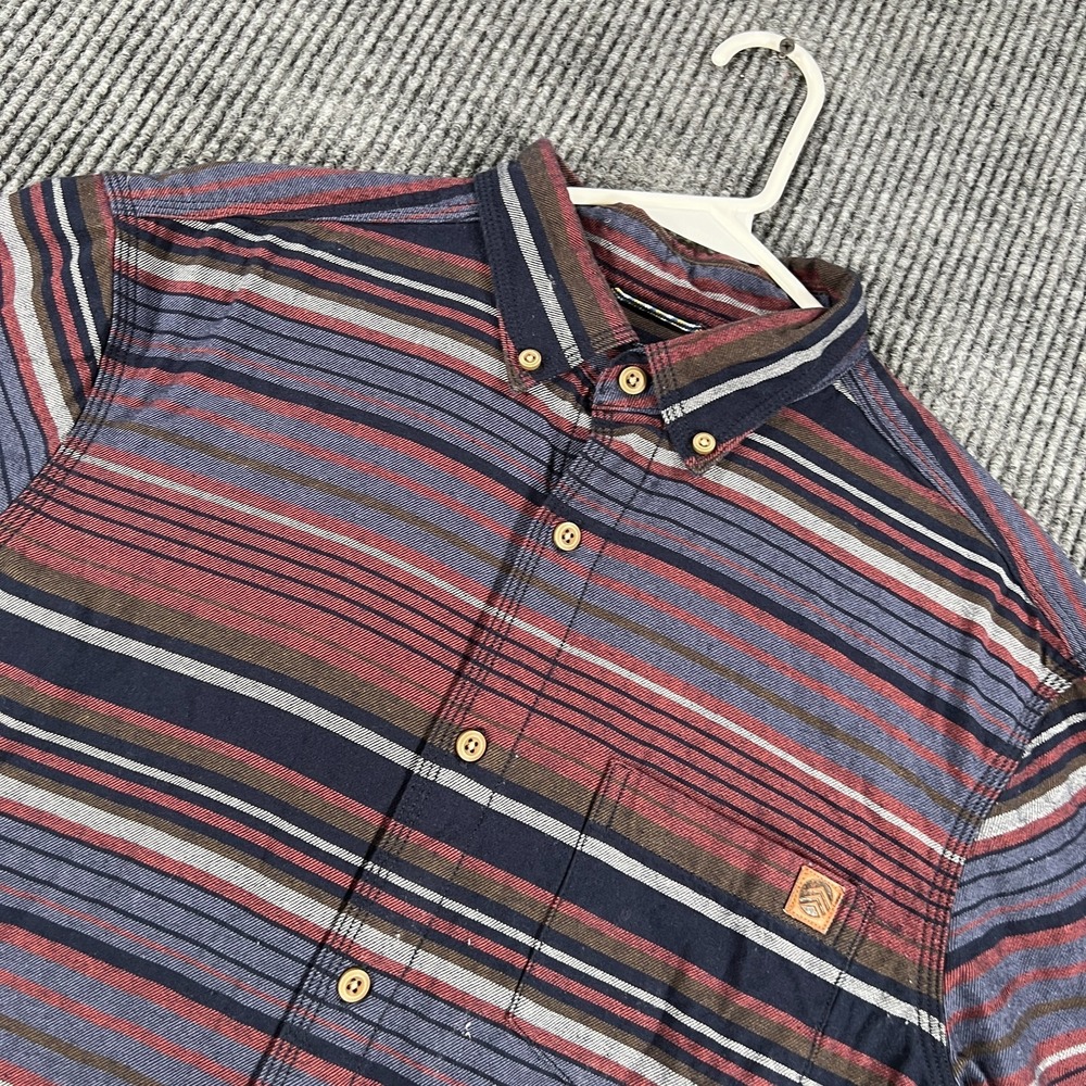 Solaris‎ Shirt Mens Medium Red Blue Striped Long Sleeve Button Down Casual